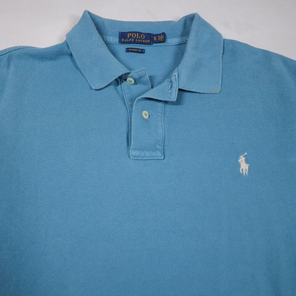 Polo Ralph Lauren Polo Shirt Mens XL Blue Classic Fit Mesh Cotton White Pony